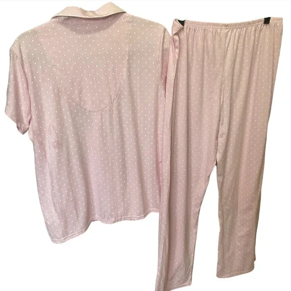 Laura Ashley Pajama Set Pink Polka Dot Sz L Scottie Dog 2pc PJs Cotton Sleepwear - Picture 2 of 10